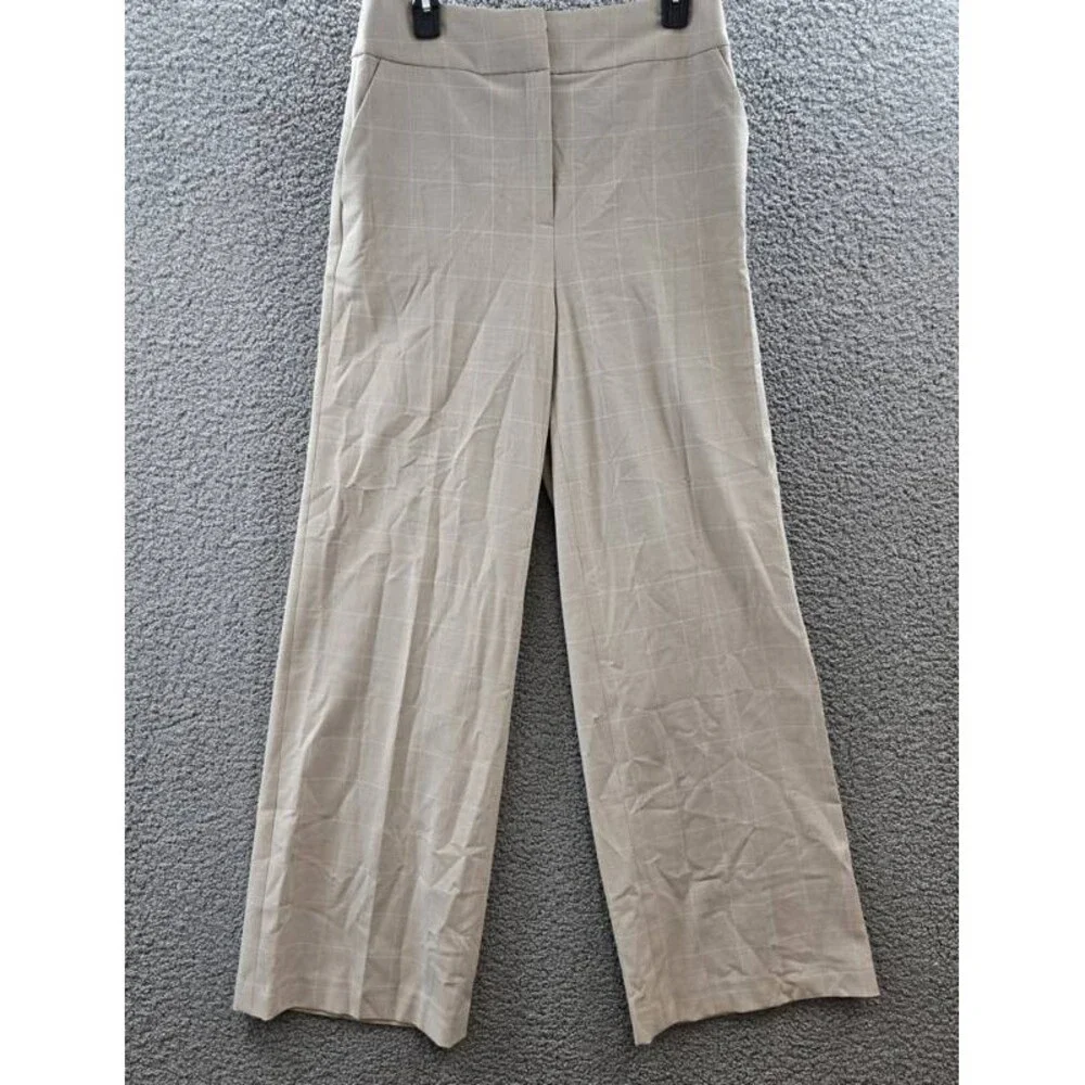 Calvin Klein Windowpane Print Wide Leg Pants Women's 8 Wicker Multi Zip Hook&Bar